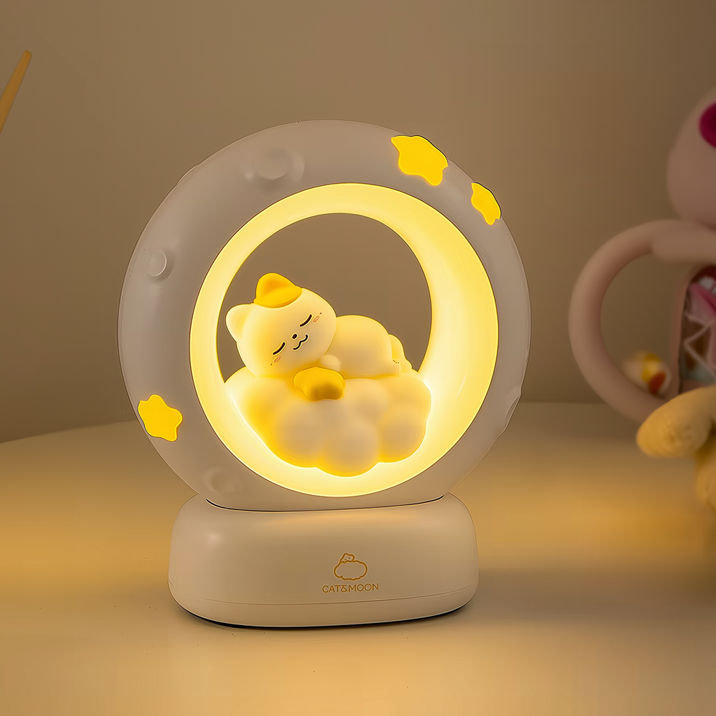 Lunar Glow Kitten · Rechargeable & Touch-Activated Bedside Lamp