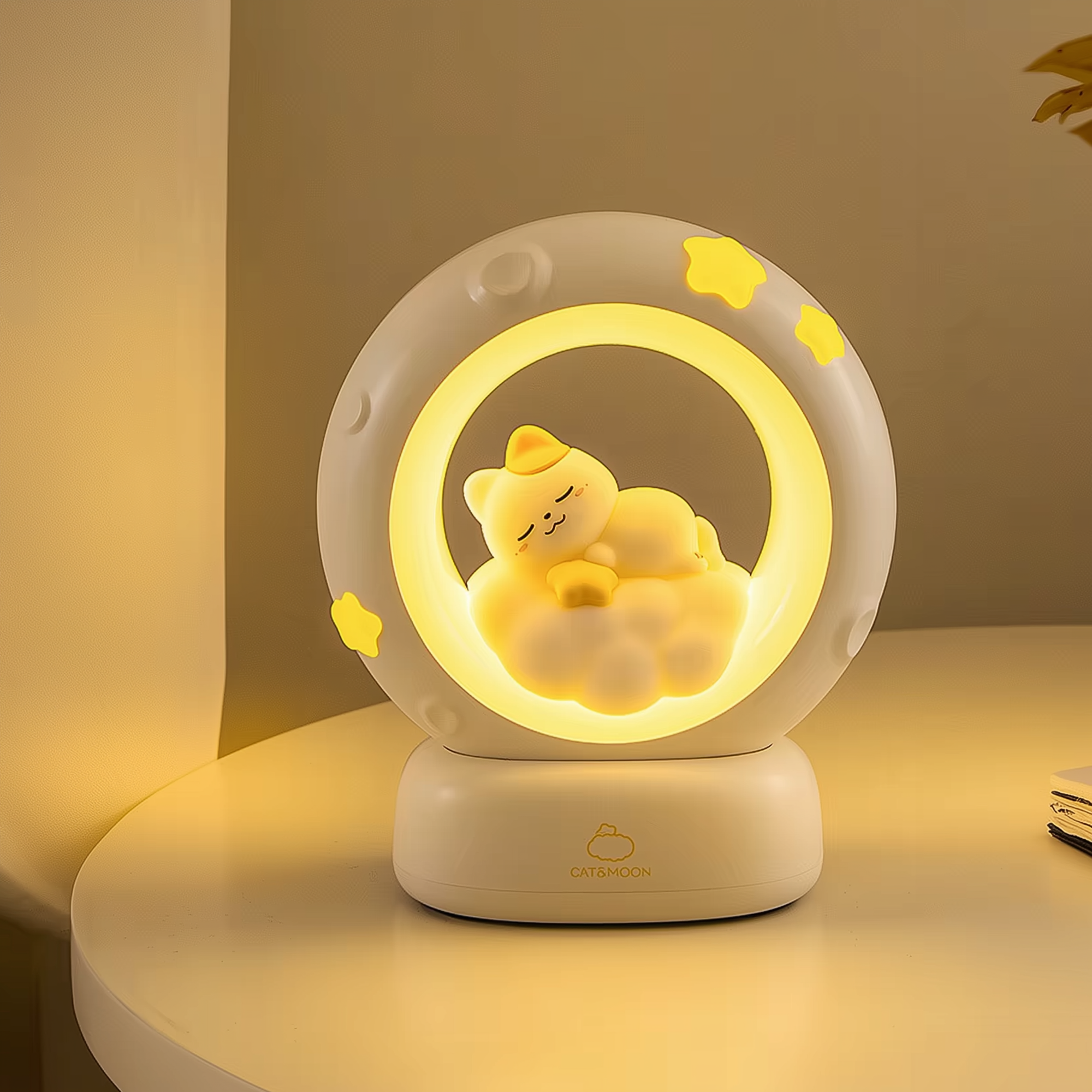 Lunar Glow Kitten · Rechargeable & Touch-Activated Bedside Lamp
