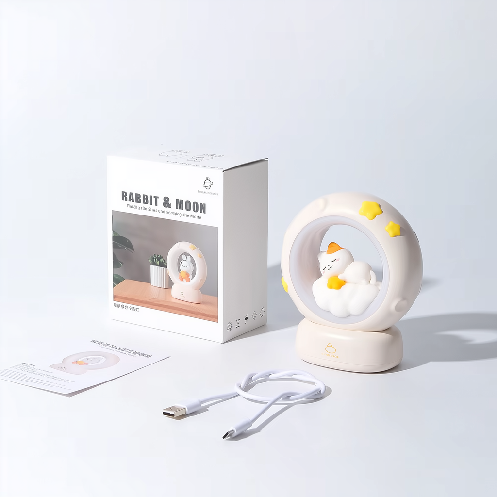 Lunar Glow Kitten · Rechargeable & Touch-Activated Bedside Lamp