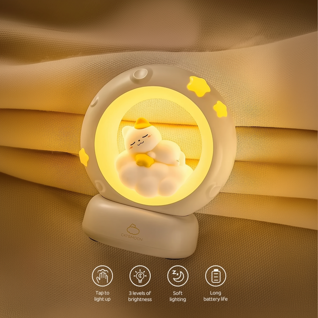 Lunar Glow Kitten · Rechargeable & Touch-Activated Bedside Lamp